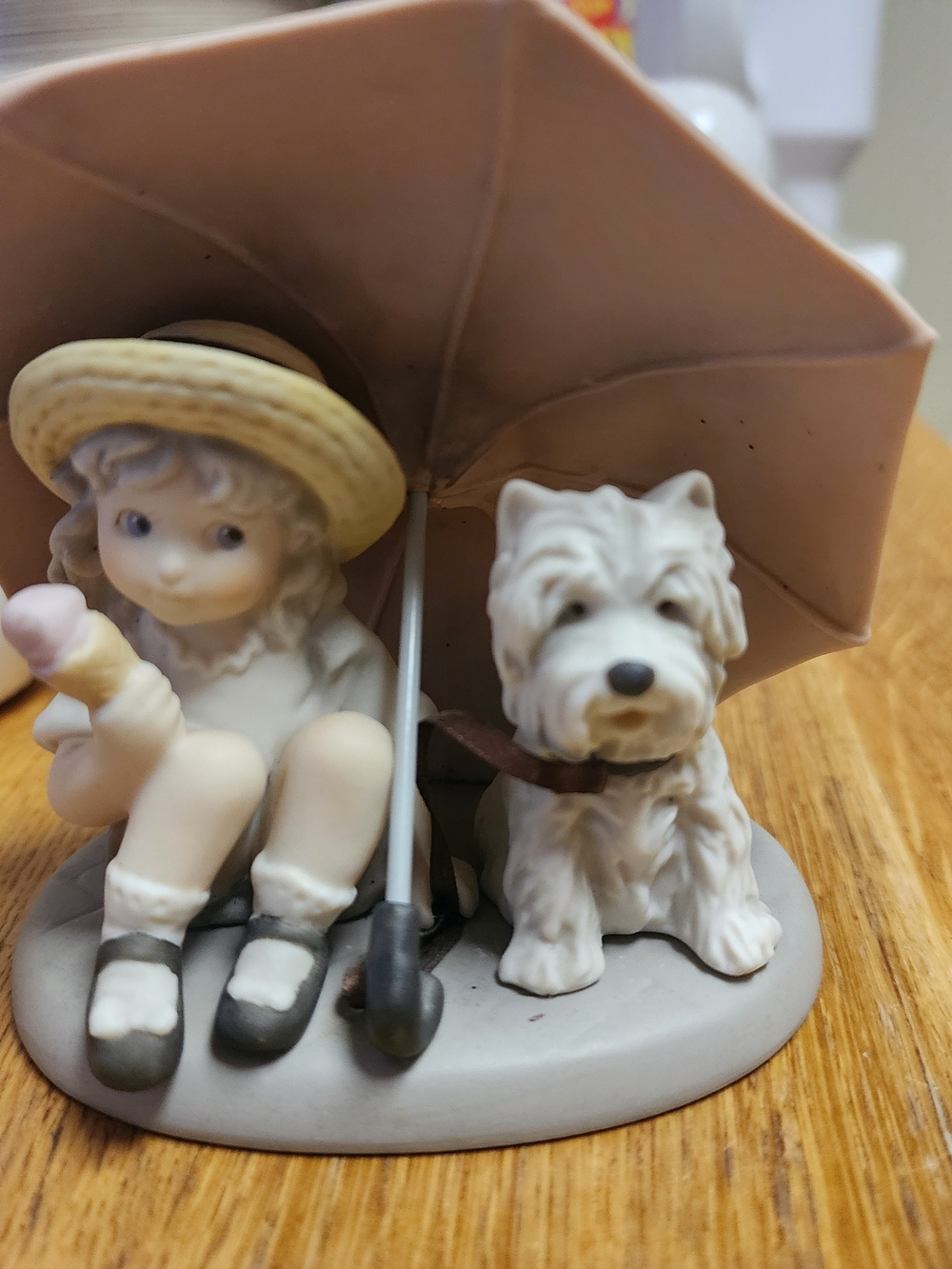 1997 Enesco Friendship Is A Gift To Share Figurine Girl With Dog Under Umbrella